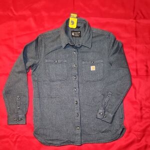 Carhartt Women's Medium 8-10 BlueTwill  Shirt Jacket Shacket With Pockets